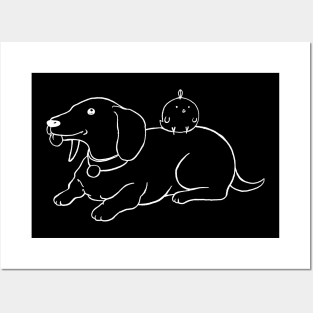 Dachshund and Chick - Black Line Posters and Art